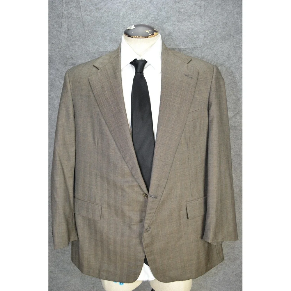 VTG Polo Ralph Lauren Blazer Men 46 Brown Plaid Strip Wool Sport Coat Jacket USA